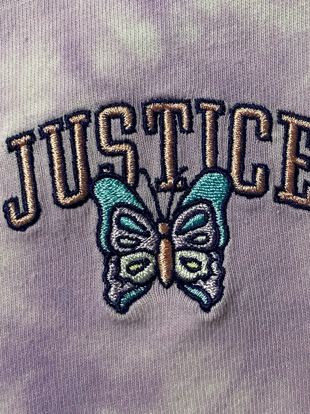 Justice Lavender Tie-Dye Embroidered Butterfly Polo Crop Top NWT